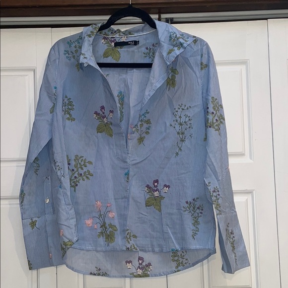 Max Jeans Tops - Max Jeans Floral Button Down Shirt - Blue